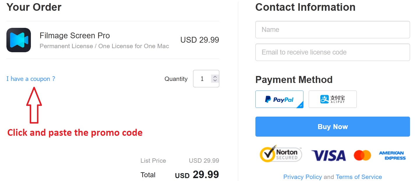 Filmage how to apply coupon code