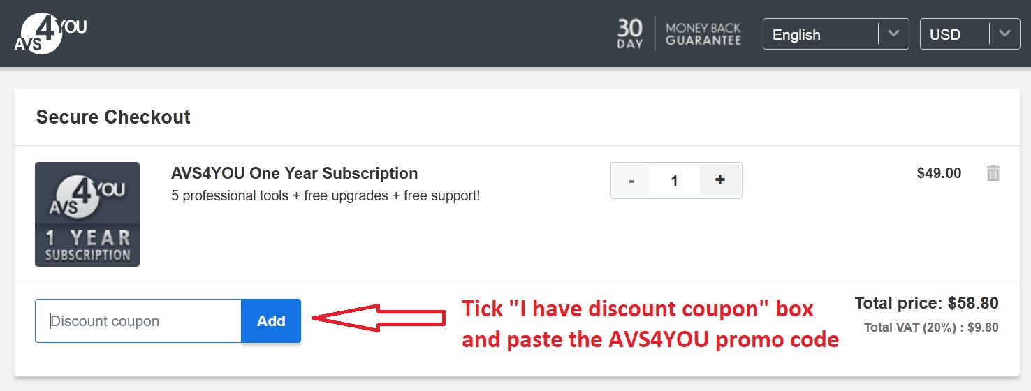 how to apply AVS4YOU coupon code